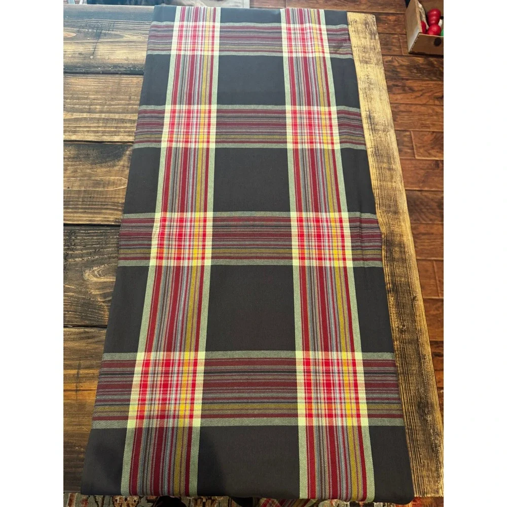 Pottery Barn Brown Plaid Cotton Table Runner 18x105 long Farmhouse Decor‎ Fall